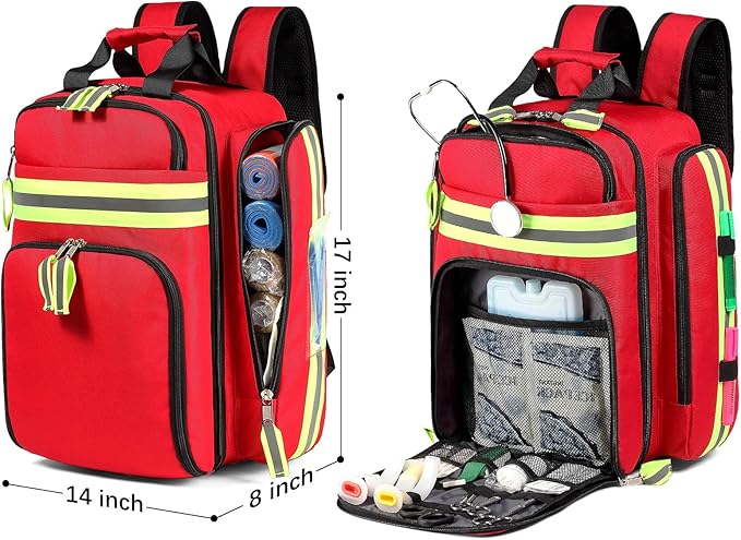 Gatycallaty First Aid Backpack - Medical Evacuation Bag - Red Emergency Lifeguard Bag for Ems Emt First Responder Trauma (Red)