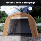 Carport 13 x 20 ft Outdoor Portable Storage Shelter Shed with 2 Rolled up Zipper Doors, Waterproof and UV Resistant Portable Garage Party Tent, Heavy Duty Car Canopy for Car, Truck, Boat, Brown