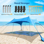 Beach Canopy Tent with UPF50+ Protection Sun shelter Umbrella Portable Camping Tents 12X12FT Include Beach Blanket Phone Case with Sandbags Poles Anti-Wind Ropes for Beach Camping Backyard Picnics