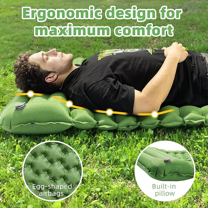 Camping Sleeping Pad, Ultralight Camping Mat with Pillow Built-in Foot Pump Inflatable Sleeping Pads, Compact Sleep Pad for Camping Backpacking Hiking Traveling