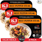 KJ Poultry Kosher Ready Meals - Beef Pepper Steak & Rice, MRE Meat Meals Ready to Eat (3 Pack) Prepared Entree Fully Cooked, Shelf Stable Microwave Dinner Travel, Military, Camping, Emergency Survival