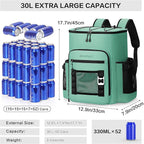 Large 52cans Waterproof Insulated Cooler Backpack for Men & Women, Leak Proof Backpack Cooler, Soft, 8Gal