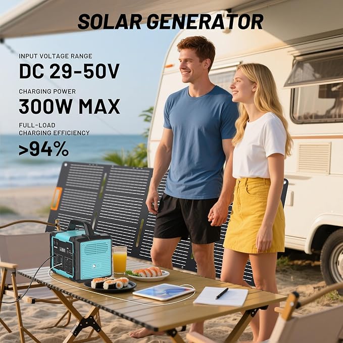 Solar Generator 1000W IB-1000 Portable Power Station with 200W Solar Panel Included, 1024Wh LiFePO4 Battery with 120V AC Outlet for RV Camping Outdoor Home Emergency Backup, Fast Charging