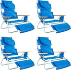 Ostrich Deluxe Padded 3-N-1 Lightweight Portable Adjustable Outdoor Folding Chair for Lawn Beach Lake Camping Lounge with Footrest, Blue (4 Pack)