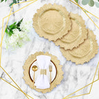 Rtteri 50 Pcs 13 Inch Charger Plates Bulk, Plastic Charger Plates with Floral Reef Design, Round Ruffled Rim Decorative Dinner Tableware for Wedding, Party, Event Table Decor(Light Gold)