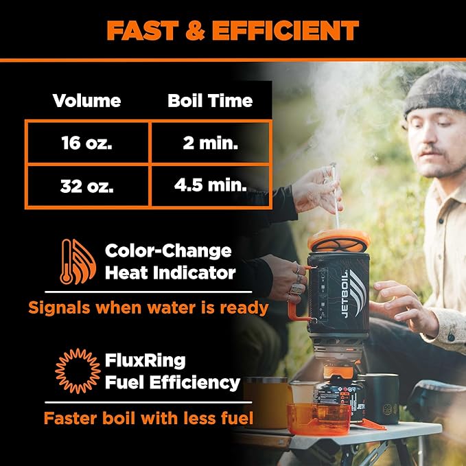 Jetboil Flash Java Portable Fast Boil Stove and Coffee Press for Camping and Backpacking, 1-Step Auto Ignition, Propane/Isobutane Burner