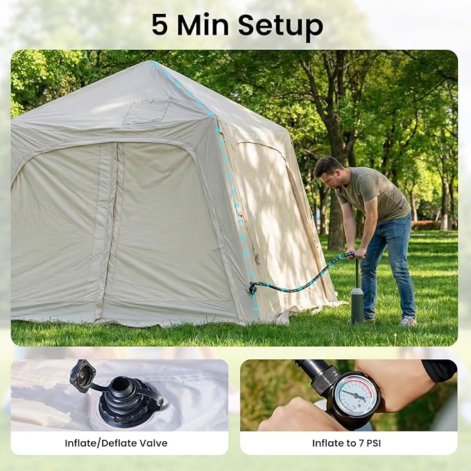 ABORON 2/6/8/10/12 Person Inflatable Camping Tent, Easy Setup Blow Up Tent with Hand Pump, PU3000mm Waterproof & Breathable 4 Season Glamping Tent for Outdoor Camping