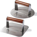 Smash Burger Press 7 Inch, Heavy Duty Stainless Steel Burger Press with Wood Handle, Flat Grill Press for Smash Burgers, Bacon, Griddle & BBQ (Round+Square)
