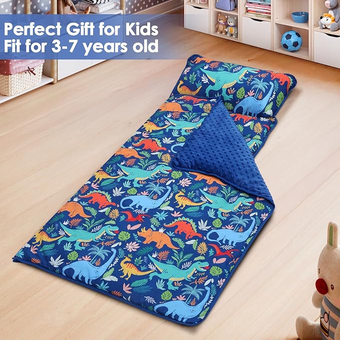 Kids Nap Mat Portable Slumber Bags with Removable Pillow and Blanket for Girls Boys, Lightweight Extra Large Sleeping Bag for Preschool Camping Daycare
