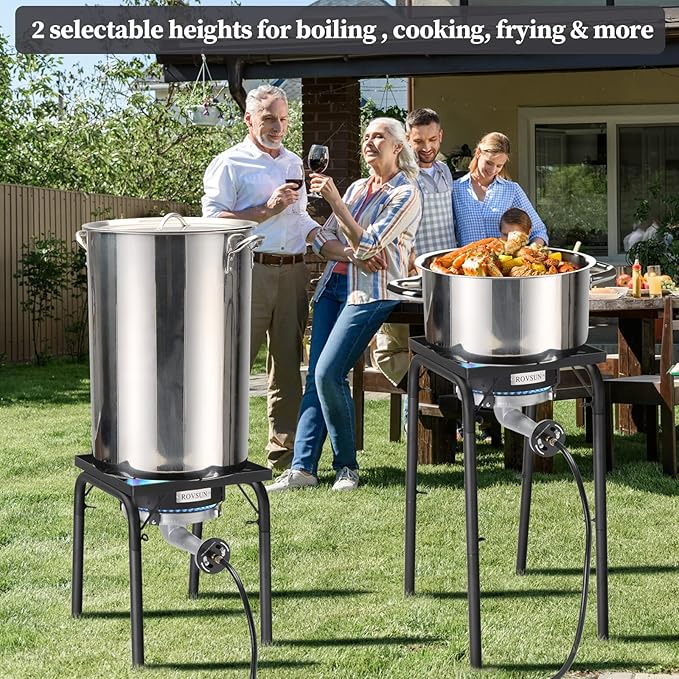 ROVSUN 200,000 BTU Powerful Propane Burner, High Pressure Portable Single Gas Stove Cooker with Adjustable Height & 20psi Regulator for Outdoor Camp Cooking Home Brewing Turkey Frying Maple Syrup Boil