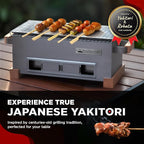 The Bincho Grill 16" Mini Yakitori Grill – Stainless Steel Mini Tabletop Charcoal BBQ with Charcoal Box, Optimized Airflow & Cool-Touch Base - Perfect for Japanese Grilling, Skewers, Meat, Seafood