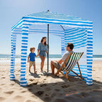 VEVOR Beach Cabana, 6 x 6 ft Beach Canopy with Side Wall, UPF 50+ Protection Easy Setup Cabana Tent with Sand Pockets, Portable Shade Sun Shelter Umbrella for Whole Family & Friends, Blue Stripes