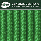 TECEUM Rope – 150 Feet x 1/4 Inch (7mm) – Green – Strong All-Purpose Utility Rope – Camping, Crafting, Flag Pole, Indoor & Outdoor – Polypropylene Nylon Poly Lightweight Diamond Braided Cord