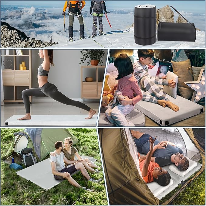 Memory Foam Camping Mattress Pad, Camping Essentials, Portable Mat, Guest Bed for Sleepover Car, Roll Up Floor Bed for Tent, Cot, Truck, SUV, Outdoor Travel with Travel Bag