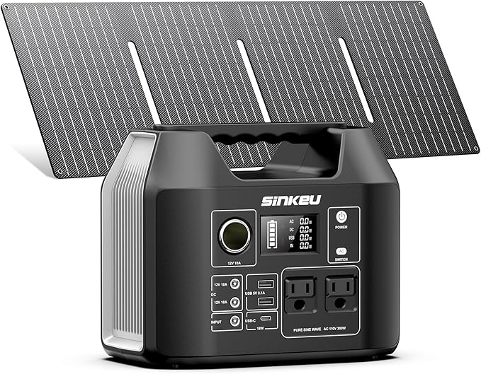 SinKeu Portable Power Station 300W with 40W Solar Panel,256Wh Solar Generator LiFePO4 Battery with USB DC AC Outlet for Outdoor,Off-Grid Living,RV,Emergency