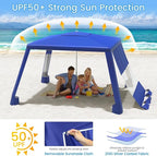 MoKo Beach Cabana, 8'×8' Large Beach Canopy with Side Wall, UPF 50+ Protection Easy Setup Beach Tent Sun Shelter, Adjustable Height Wind Resistant Cabana Beach Tent for Whole Family, Navy Blue