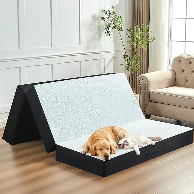 6 Inch Trifold Mattress, Full Size Foldable Memory Foam Mattress with Viscose Derived from Bamboo Washable Cover, Folding Mattress Topper Floor Bed for Camping, Guest, RV, Ventilated