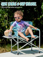 EVER ADVANCED Kids Directors Chair with Side table for Camping, RV & Sports, Padded Kid Outdoor Seat with Safety Lock, Lightweight Portable Camp Chairs for Beach, Balcony, Patio, Supports 150lbs Green