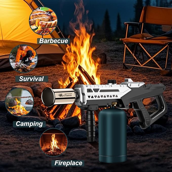 Propane Torch - Powerful Grill & Cooking Torch Gun - Adjustable Flamethrower - Culinary Blow Torch for Sous Vide, BBQ, Campfire, Charcoal Wood (Tank Not Included)