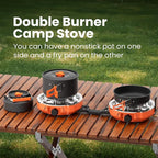 Propane 2 Burner Camping Stove Kit with Camping Cookware, Outdoor Folding Propane Gas Stove, Camp Portable Stove and Camping Cooking Set, With 20,000 Total BTUs for BBQ, Tailgating, Camping