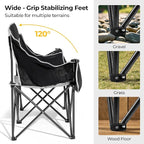 Double Camping Chairs,Oversized Foldable Camping Chairs with Cup Holders Heavy Duty Loveseat Couch for Adults Suitable for Indoor Outdoor Beach Support 600 lbs（Black/White）