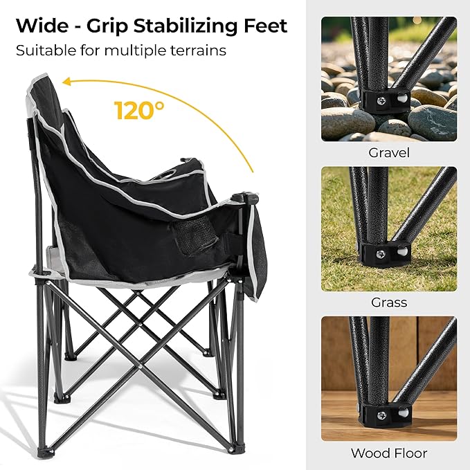 Double Camping Chairs,Oversized Foldable Camping Chairs with Cup Holders Heavy Duty Loveseat Couch for Adults Suitable for Indoor Outdoor Beach Support 600 lbs（Black/White）