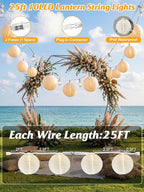 25Ft White Lantern String Lights with 10pcs G40 LED Bulbs,Nylon Hanging Chinese White Lanterns Connectable for Indoor Outdoor,Summer Camping,Wedding,Bedroom,White Wire