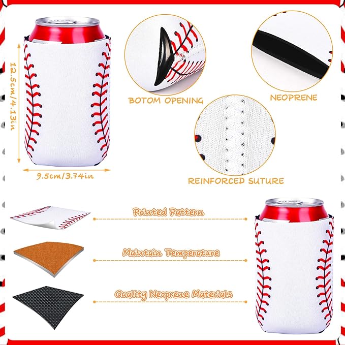 18 Pack Baseball Can Cooler Sleeves Beer Drink Can Bottle Cooler Sleeves Cooler Collapsible for Baseball Lovers Party Birthday Themed Party Decorations Supplies Favors