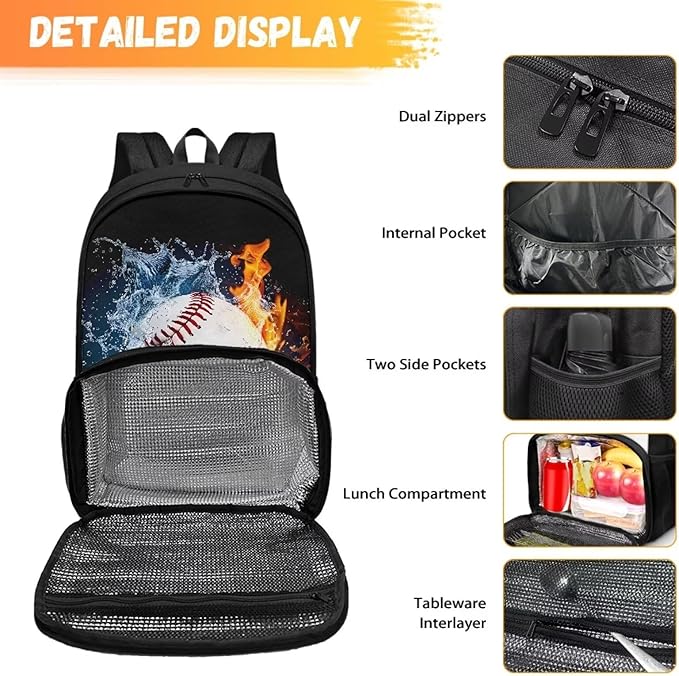 Water Fire Softball Student Bookbag All In One Meal Bag 17 Inch Travel Laptop Insulated Cooler Bag Box Casual Hiking Daypack Laptop Backpack Gifts For Him Her