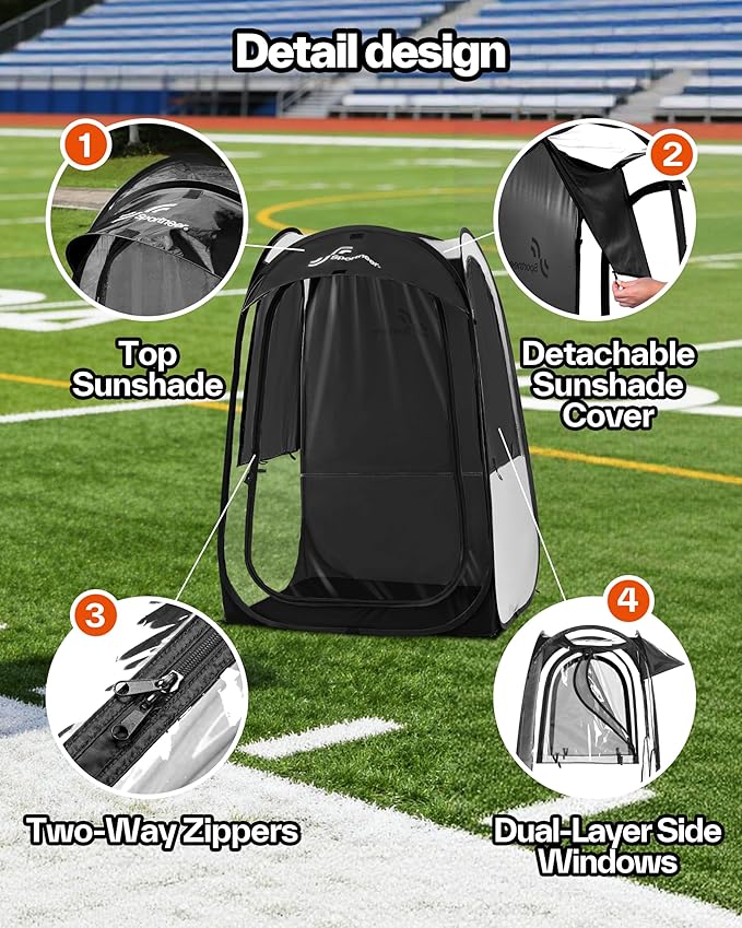 Sportneer XL Pop Up Sports Tent, 46" L x 46" W x 63.5" H Clear TPU Outdoor Shelter for 1 Adult & 1 Child, All-Weather Warm Bubble Pod with Instant Setup, Wind & Rain Protection for Spectators