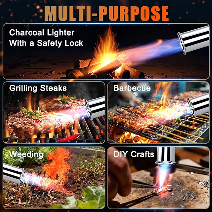 Adjustable Propane Torch Gun – High-Temperature Flame Thrower for Soldering, Welding, Gardening, and Outdoor Cooking – Detachable Design, Easy to Use and Portable (Carbon Black)