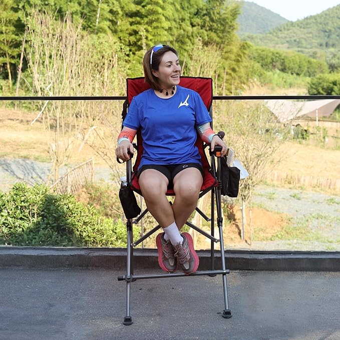 Extra Tall Folding Chairs for Adults 2 Pack, Portable Bar Height Foldable Director Chairs for Camping Outside, Comfortable with Makeup PocketHigh Back and Footrest, Blue and Red