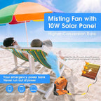 Ausic 10W Solar Fan with Mister, Misting Camping Fan with Solar Panel, Portable Outdoor Fans, 8 Inch Battery Operated Rechargeable Cooling Fans with Water Spray for Travel/Beach/Chicken Coop