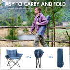 Portal Oversized Padded Camping Chair - Heavy Duty Folding Chair with Cup Holder & Side Pocket, Supports 350 lbs, for Camping, Lawn, Sports, Blue