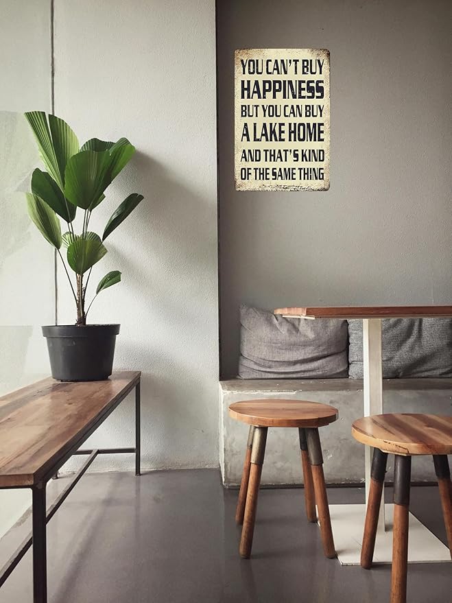 Lake House Decor Lake House Gifts Vintage Metal Tin Sign You Can't Buy Happiness But You Can Buy A Lake Home Signs Outdoor Cabin Decor Lake Life Wall Decorations