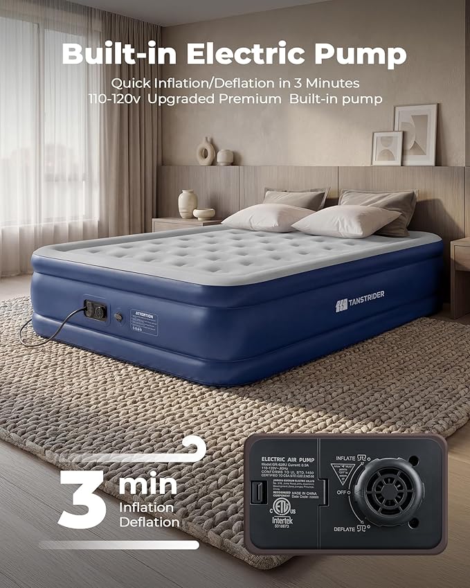Air Mattress Full with Built in Pump,18'' Raised Inflatable Blow Up Mattress Full Size, 3 Mins Quick Self-Inflation/Deflation Inflatable Bed for Guests & Home, Outdoor Camping (Navy)