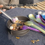 TiTo Titanium Long Handle Spork and Spoon Eco-Friendly Ultralight Portabale Flatware for Outdoor Camping Backpacking Hiking Travel Picnic Tableware with Bag (Bright Golden Spork)
