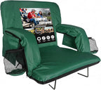 BRAWNTIDE Stadium Seat for Bleachers with Back Support - Wide Padded Reclining Bleacher Seat, Portable Folding Stadium Chair with Armrests, Hooks, Straps, Cup Holders & Pockets for Games & Concerts