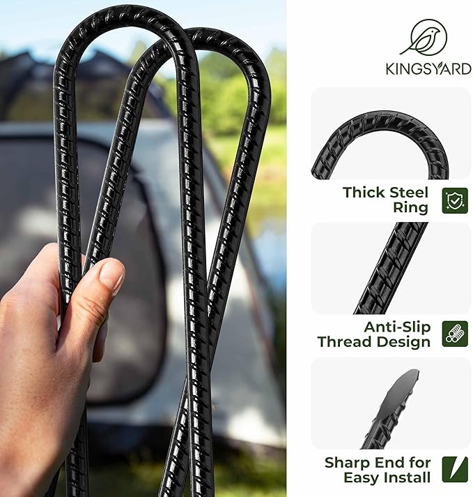 Kingsyard 8 Pack 12 Inch Trampolines Wind Stakes, 0.4 Inch Diameter 2.6 inche Wide Galvanized Steel U Hook Rebar Stakes, Heavy Duty Ground Anchors for Tent, Fences, Halloween Decorations Outdoor