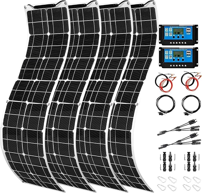 800 Watt Solar Panel Kit, 4 × 200 Watt Flexible Solar Power Panel Photovoltaic Module with 40A Solar Charge Controller Monocrystalline Solar Panel for Camping Off Grid Battery Charging Boat
