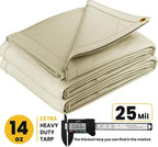 PROTARP Heavy Duty 14 OZ Water Resistant Canvas Tarp, UV Resistant Tarpaulin Cover with Rustproof Brass Grommets, Multipurpose for Canopy, Roof, Camping, Woodpile (Off White 8'X16')