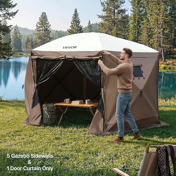 VEVOR 12x12ft Pop Up Gazebo Sidewalls with 2 Window, 3 Solid Waterproof Panels, UV Protection, Wind & Sun Privacy Walls with 1 Zippered Door for Outdoor Events, Compatible with COBIZI Screen Shelters