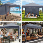 10x10 Pop Up Canopy with Sidewalls, Outdoor Instant Canopy Tent with Carry Bag for Commercial Events, Camping, Backyard Parties - Dark Grey