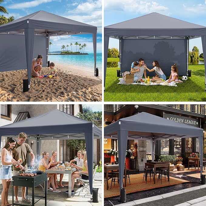 10x10 Pop Up Canopy with Sidewalls, Outdoor Instant Canopy Tent with Carry Bag for Commercial Events, Camping, Backyard Parties - Dark Grey