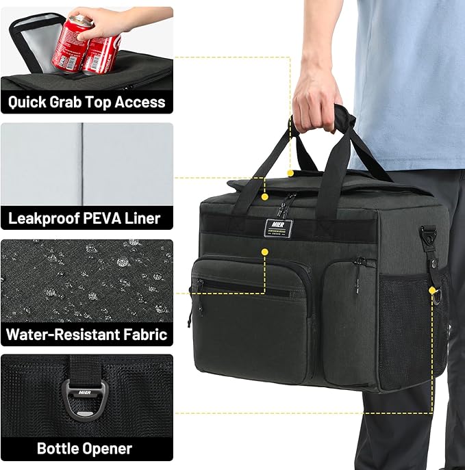 MIER 30L Extra Large Soft Cooler Bag with Bottle Opener for Camping Beach BBQ Grocery Leakproof Picnic Lunch Bag, Collapsible, 45Can (Deep Grey)