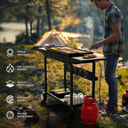 Bonnlo 4 Burner Portable Propane Griddle, 40,000BTU Gas Grill with Enameled Tray, Rolling Flat Top Grill with Electronic Ignition, Side Shelve & Regulator, Ideal for Outdoor Patio Cooking BBQ