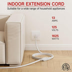 16/3 Indoor Extension Cord 15 FT, White Extension Cord Flexible & Durable, 3 Prong Power Cable, Suitable for Home and Office, 13 Amp 1625 Watt 125VAC 16AWG, ETL Listed