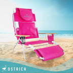 Ostrich Deluxe Padded 3-N-1 Outdoor Lounge Reclining Beach Lake Chair, Pink (4 Pack)