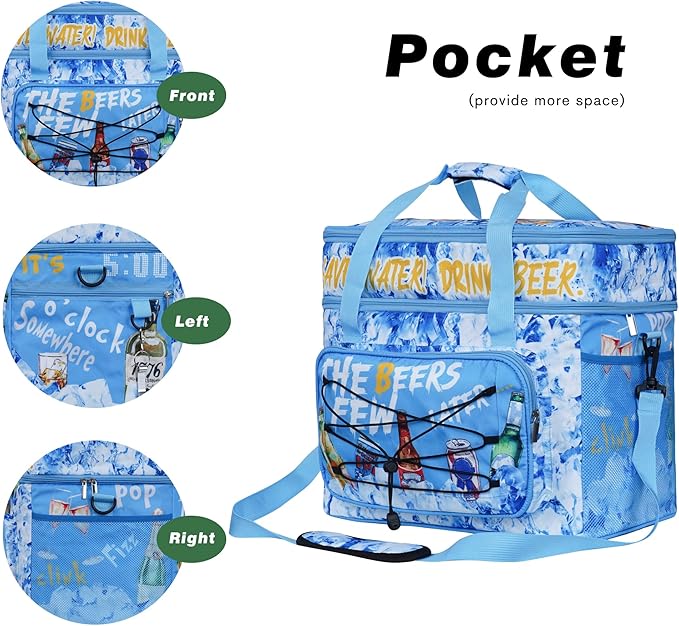 Soft Collapsible Insulated Sided Cooler - 60 Can Large Leakproof Picnic Beach Meal Prep Portable Travel Cooler for Shopping, Kayaking, Road Trips