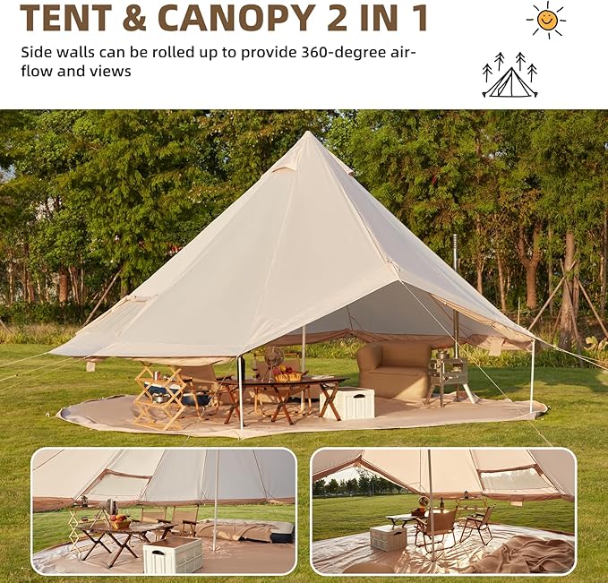 YOLENY Bell Tent, Yurt Tent 4/6/8/10 Person 4 Season Waterproof Glamping Tents w/Stove Jack for Family Camping Outdoor Party, Glamping Tents for Camping - 10/13.1/16.4FT